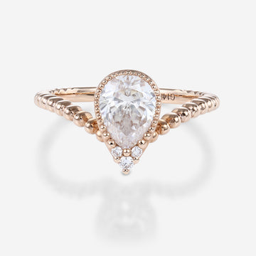 Bezel setting Pear cut Moissanite Gold Engagement Ring