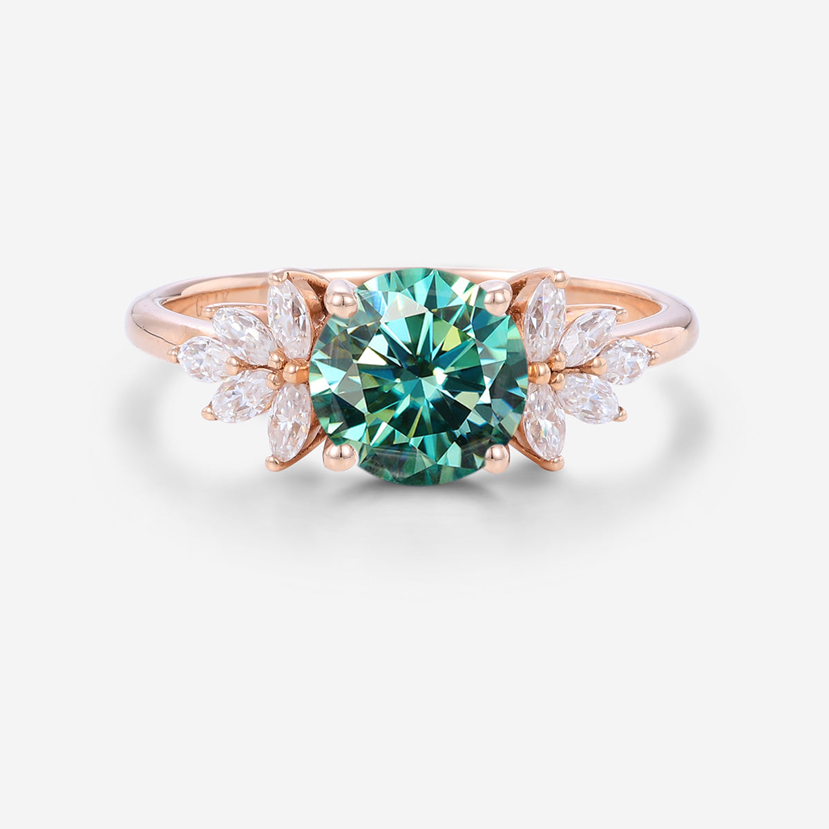 Round cut Green Moissanite Cluster Engagement Ring