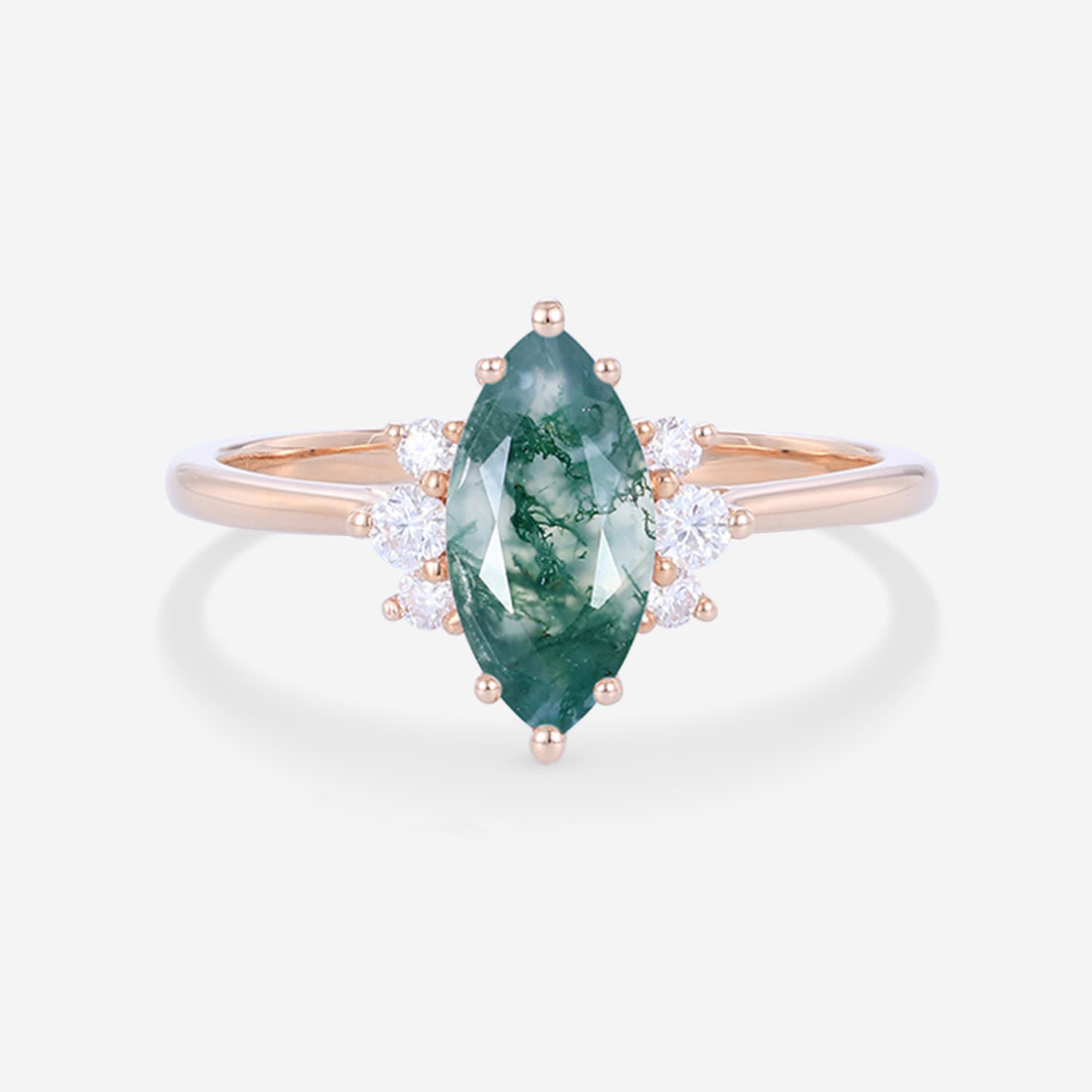 Marquise cut Moss Agate Matching Mossanite | Diamonds Gold Engagement Ring