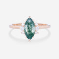 Marquise cut Moss Agate Matching Mossanite | Diamonds Gold Engagement Ring