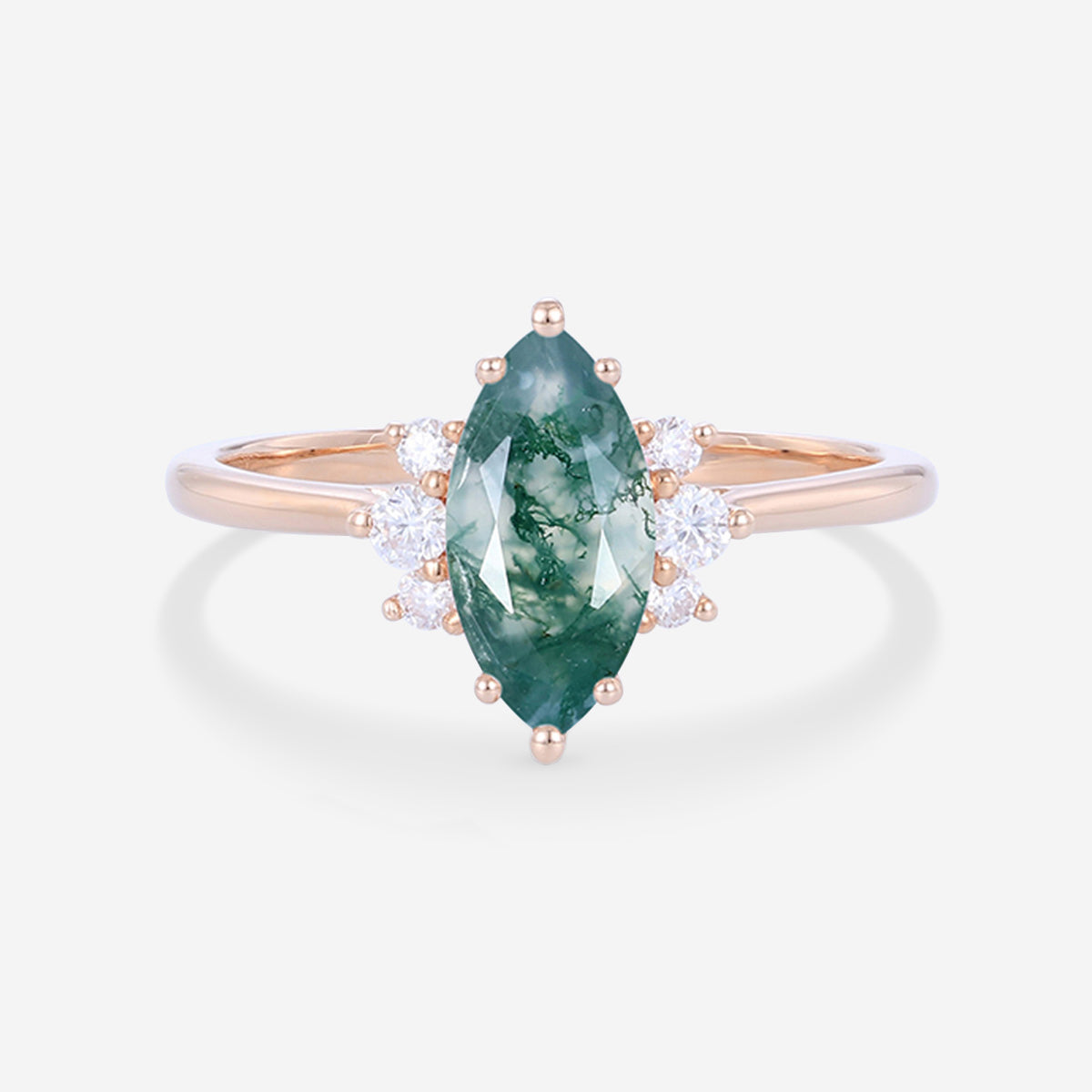 Marquise cut Moss Agate Matching Mossanite | Diamonds Gold Engagement Ring