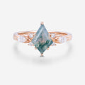 Kite Cut Natural Green Moss Agate Cluster Engagement Ring