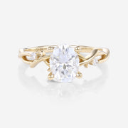 Nature Inspired Oval cut Moissanite Leaf Gold Engagement Ring