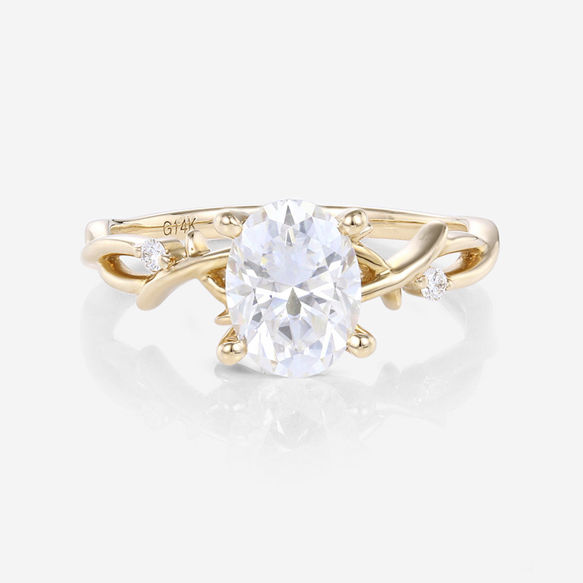 Nature Inspired Oval cut Moissanite Leaf Gold Engagement Ring