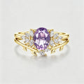 Oval Cut Lavender Amethyst Engagement Ring set Rose Gold Diamond Wedding Bridal Set