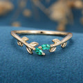 Marquise cut emerald leaf Curved Wedding Band Ring