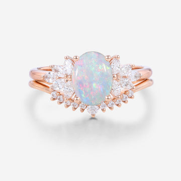 1Carat Oval cut Opal Engagement ring Bridal Set