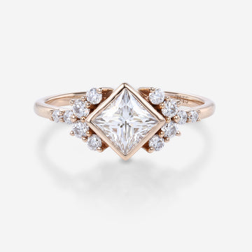 Bezel setting Princess cut Moissanite Gold Engagement Ring