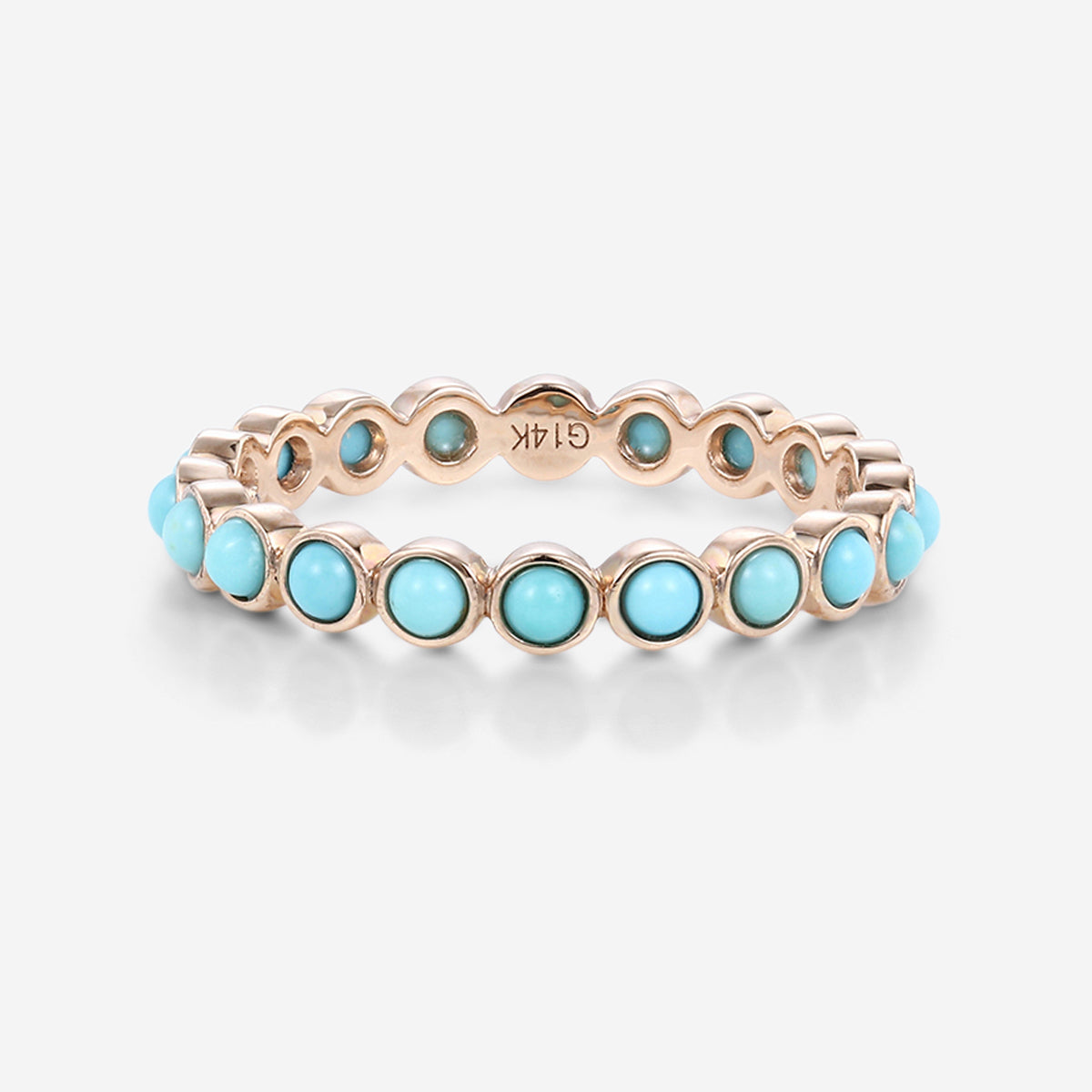 Bezel setting Round cut Turquoise Full Eternity Gold Wedding Band