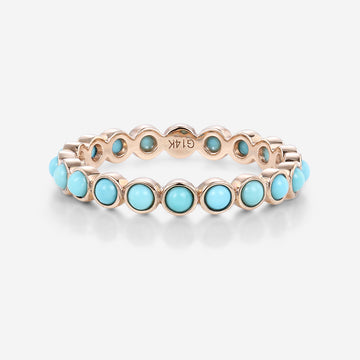 Bezel setting Round cut Turquoise Full Eternity Gold Wedding Band