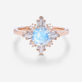 Round cut Moonstone  Halo Baguette Engagement Ring