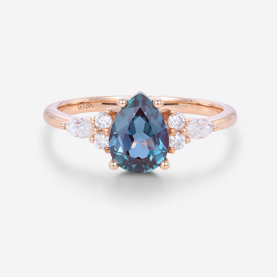 Pear shaped Alexandrite Cluster Engagement ring