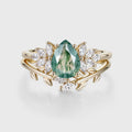 Moss Agate Natural Green Pear cut Engagement ring Bridal Sets