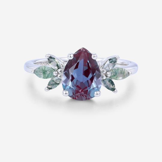 Pear cut Lab Alexandrite Cluster Engagement Ring
