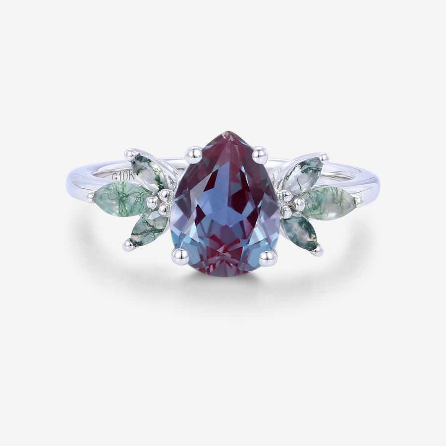 Pear cut Lab Alexandrite Cluster Engagement Ring