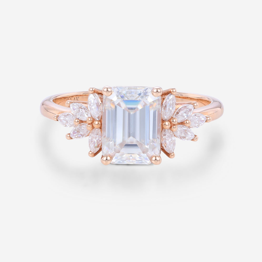 1.75 Carat Emerald cut Moissanite Cluster Engagement ring for Women