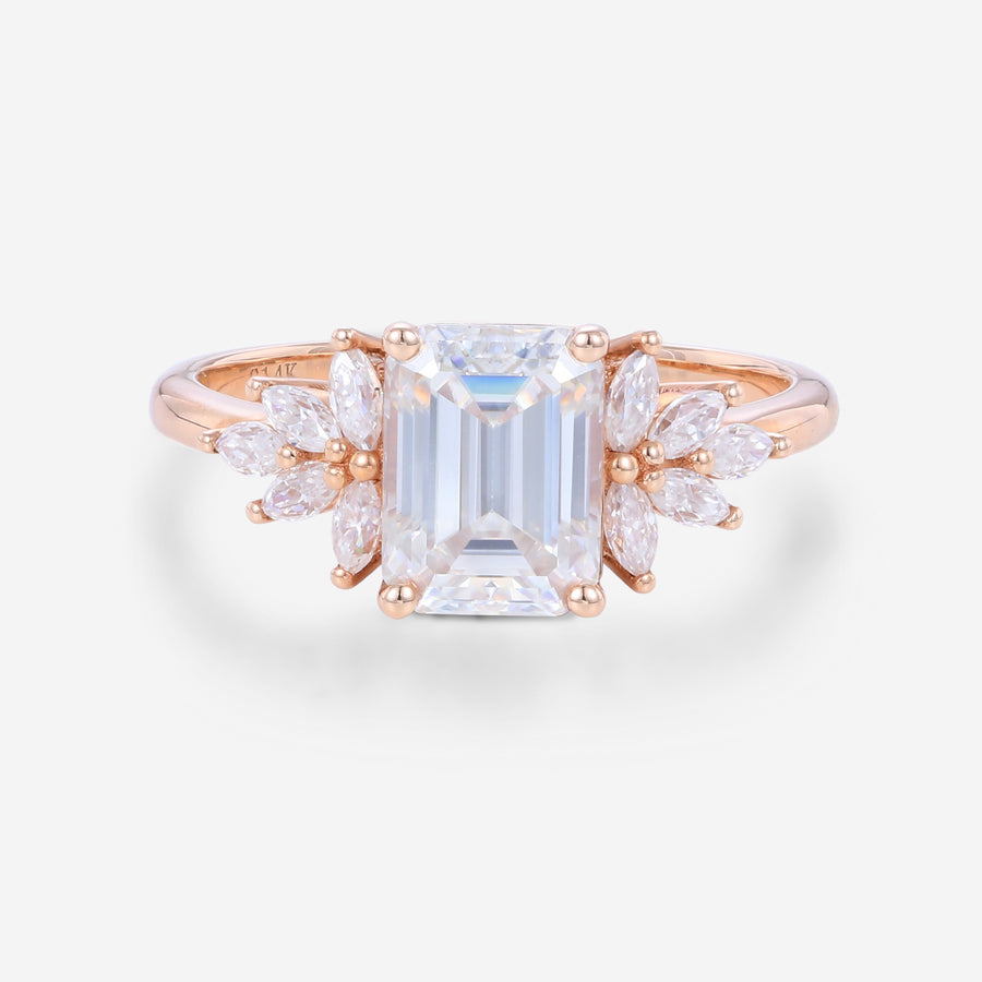 1.75 Carat Emerald cut Moissanite Cluster Engagement ring for Women