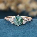 Round cut Moss Agate Matching Mossanite | Diamonds Gold Engagement Ring