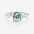 Nature Inspired Oval cut Moss Agate Leaf Gold Engagement Ring