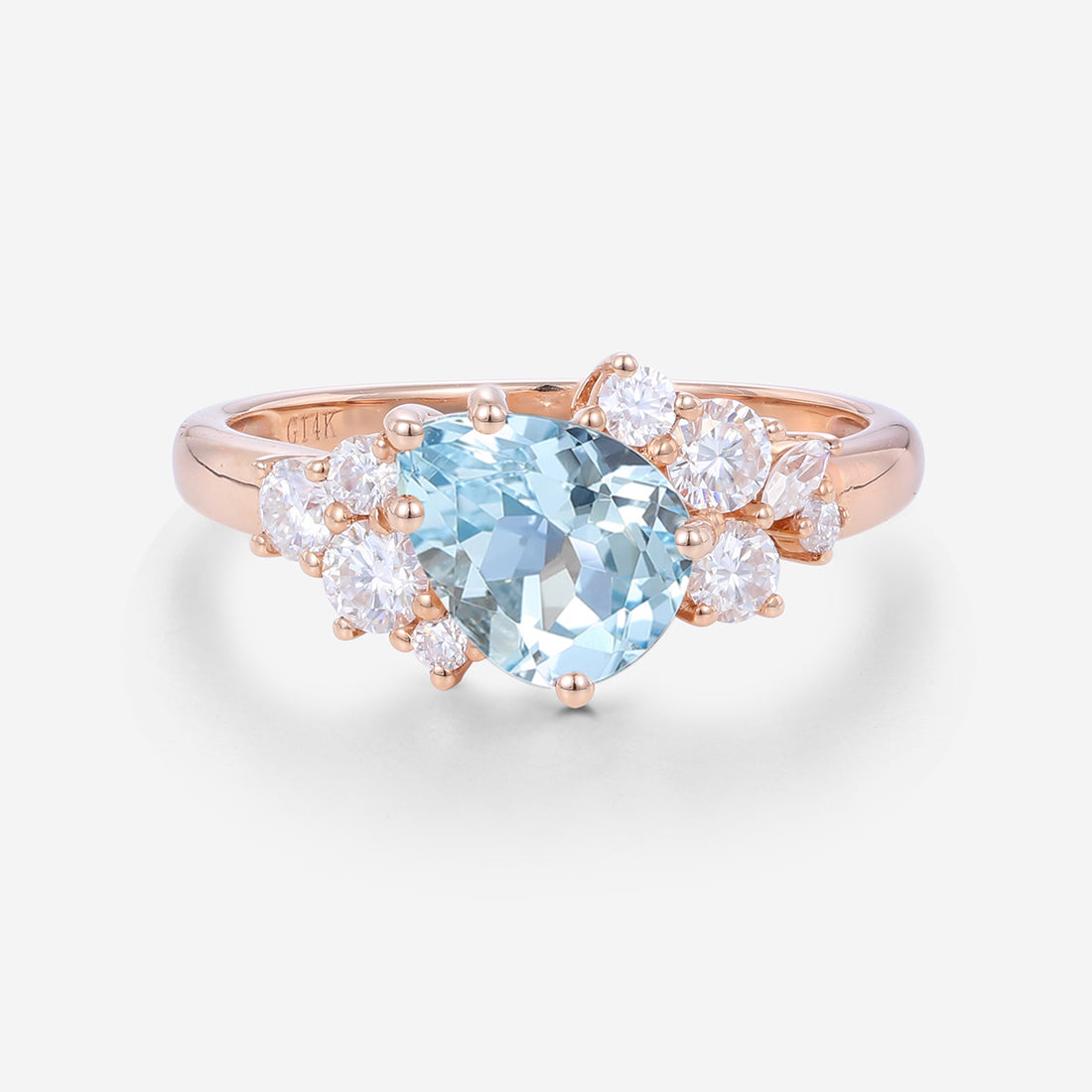 Pear cut Aquamarine Cluste Engagement ring Bridal Set