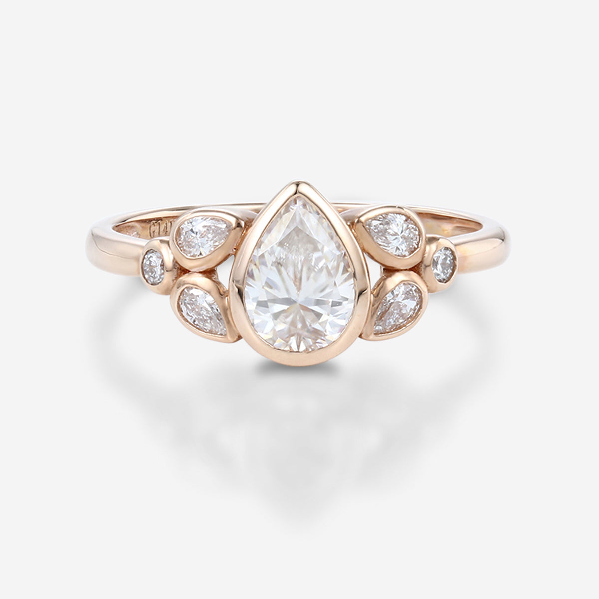 Bezel setting Pear cut Moissanite Gold Engagement Ring