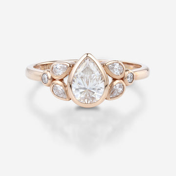 Bezel setting Pear cut Moissanite Gold Engagement Ring