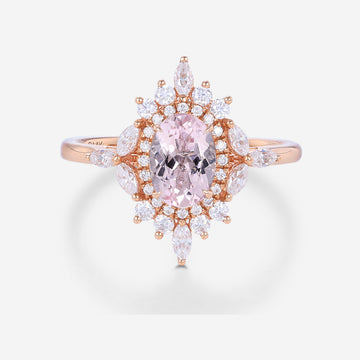 1.0Carat Oval cut Morganite Halo | Cluster Engagement ring