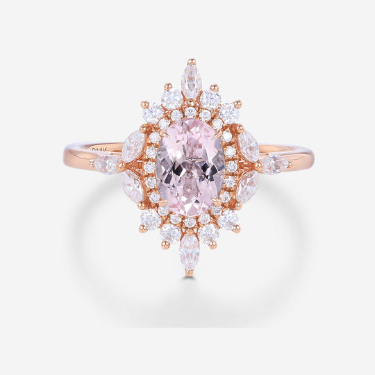 1.0Carat Oval cut Morganite Halo | Cluster Engagement ring