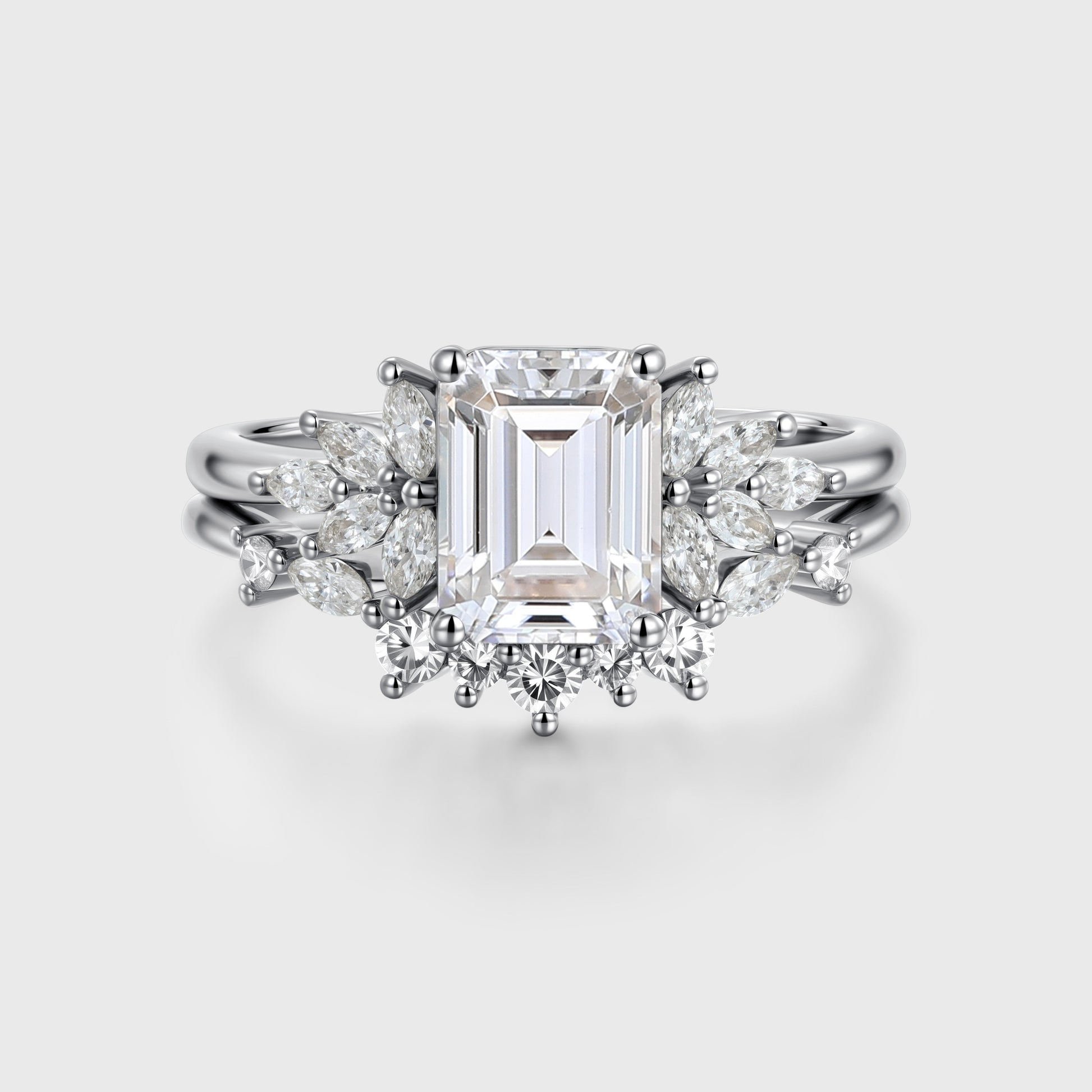 Emerald cut Moissanite Engagement ring Bridal Set