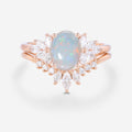 1.0Carat Oval Opal Cluster Engagement Bridal Set