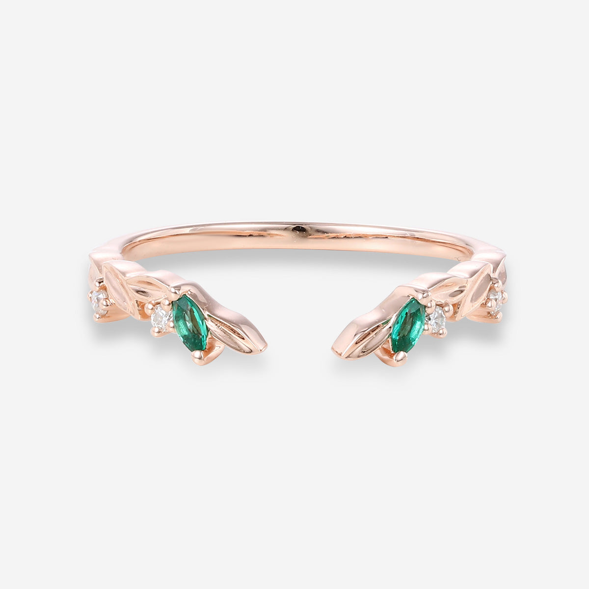 Marquise cut Lab emeralds leaf design Curved Wedding Band Ring