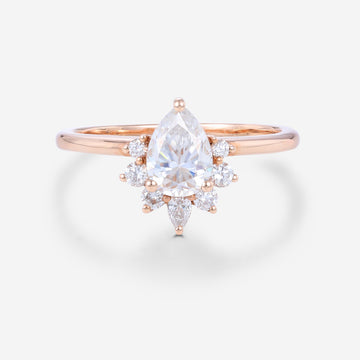 Pear cut Moissanite Halo Engagement ring