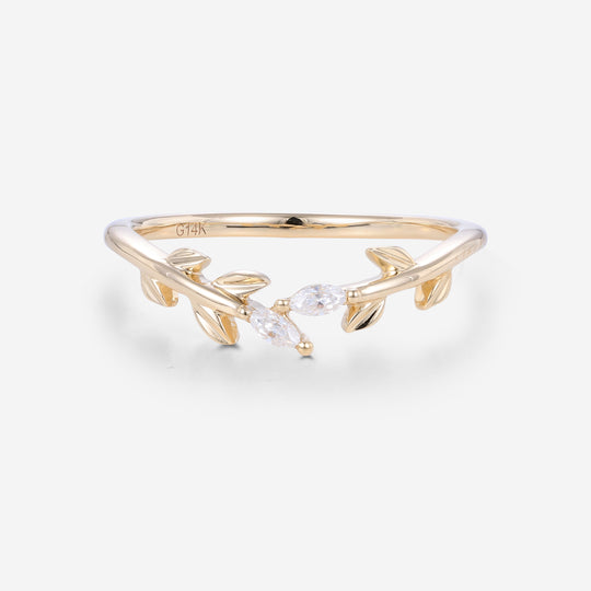 Marquise cut Moissanite | diamond leaf Curved Wedding Band Ring