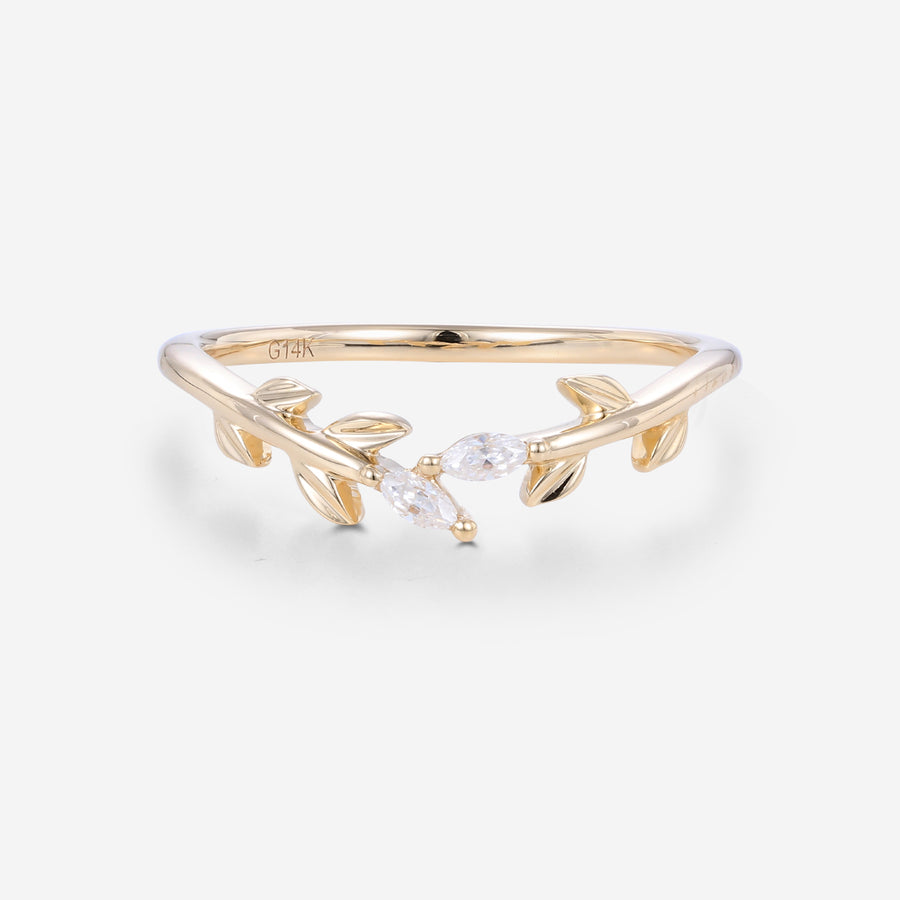 Marquise cut Moissanite | diamond leaf Curved Wedding Band Ring