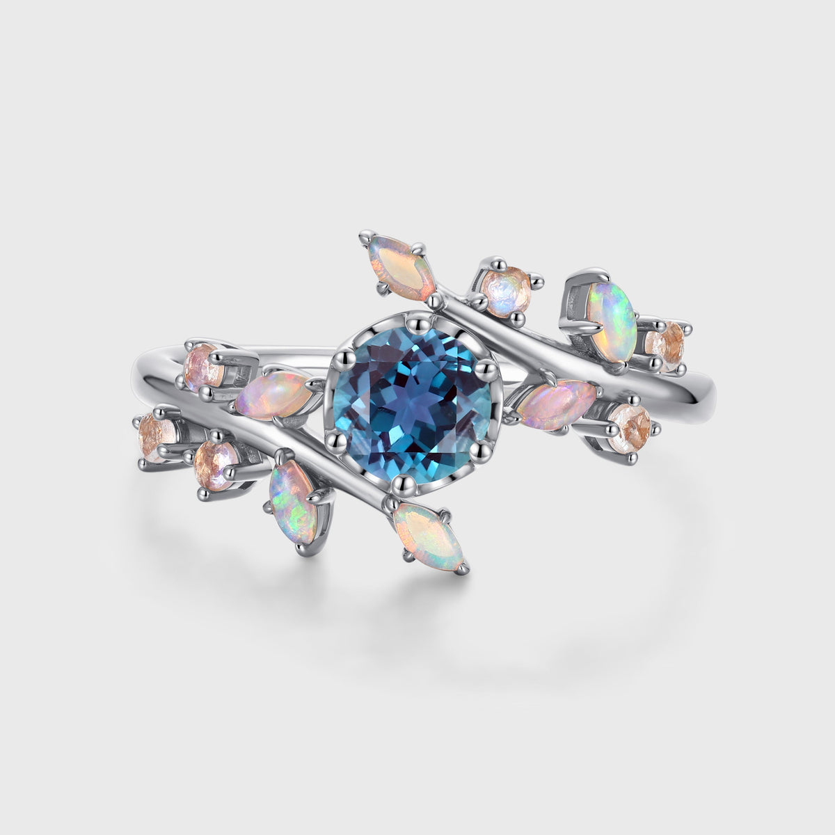 Round cut Lab Alexandrite match Opal | Moonstone Engagement Ring