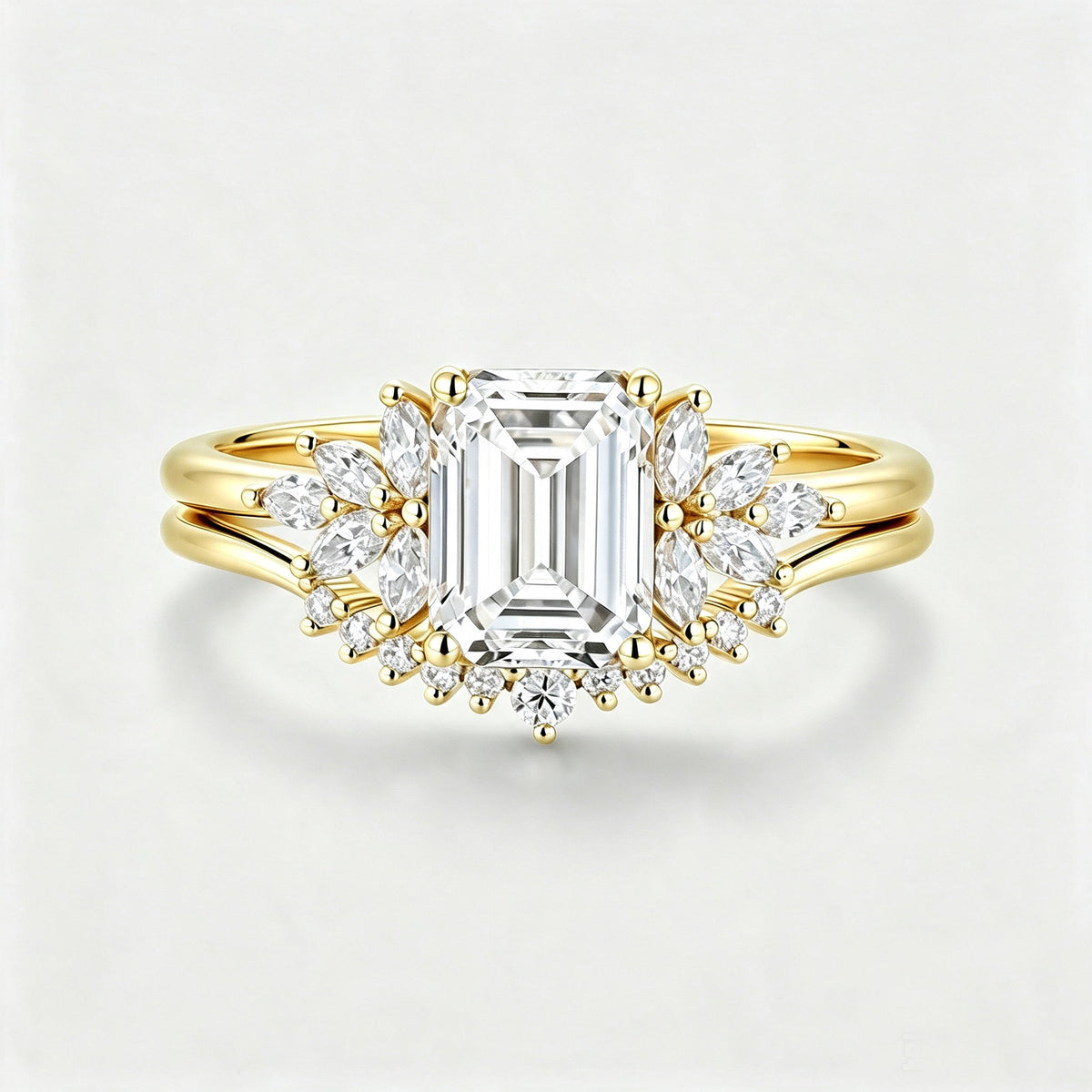 1.0CT~5.0CT Emerald cut Lab grown Diamond Cluster Engagement Ring Set