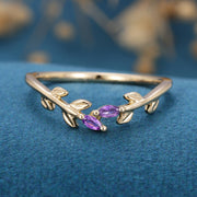 Marquise Amethyst leaf Curved Wedding Band Ring