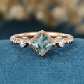 Bezel setting Princess cut Moss Agate Matching Mossanite | Diamonds Gold Engagement Ring