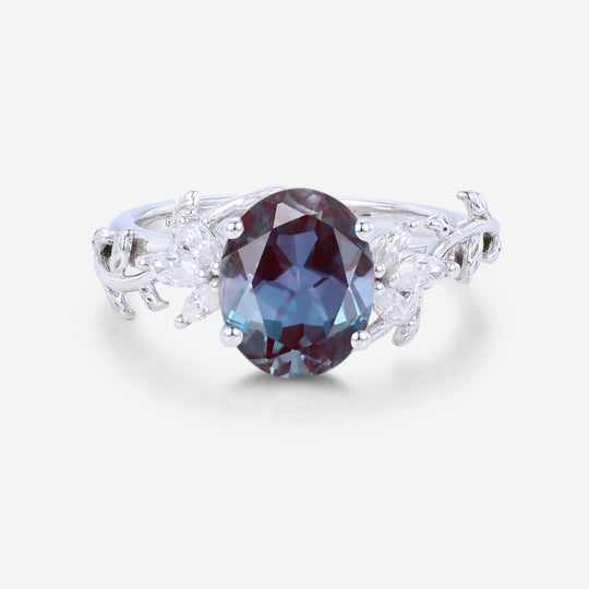Oval cut Lab Alexandrite Engagement ring