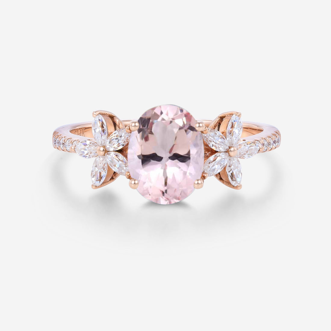 1.1Carat Oval cut Morganite Cluster Engagement Ring