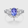 1.5Carat Oval cut Tanzanite Cluster Engagement ring Bridal Set