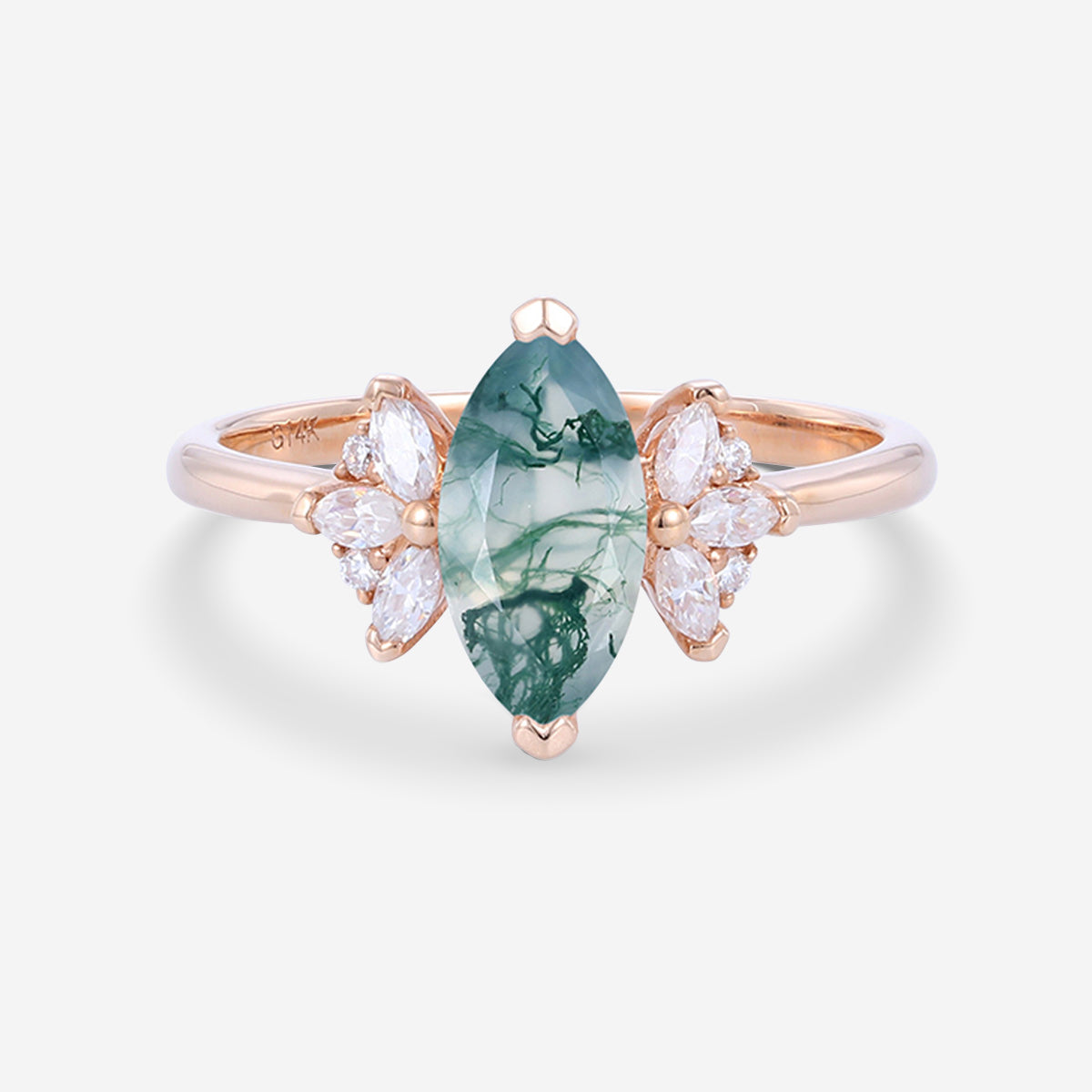 Marquise cut Moss Agate Matching Mossanite | Diamonds Gold Engagement Ring