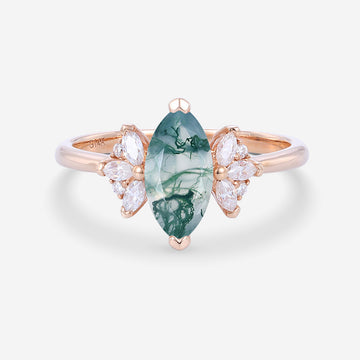 Marquise cut Moss Agate Matching Mossanite | Diamonds Gold Engagement Ring