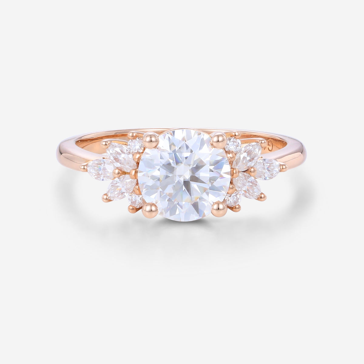 1 Carat Round cut Moissanite Cluster Engagement ring