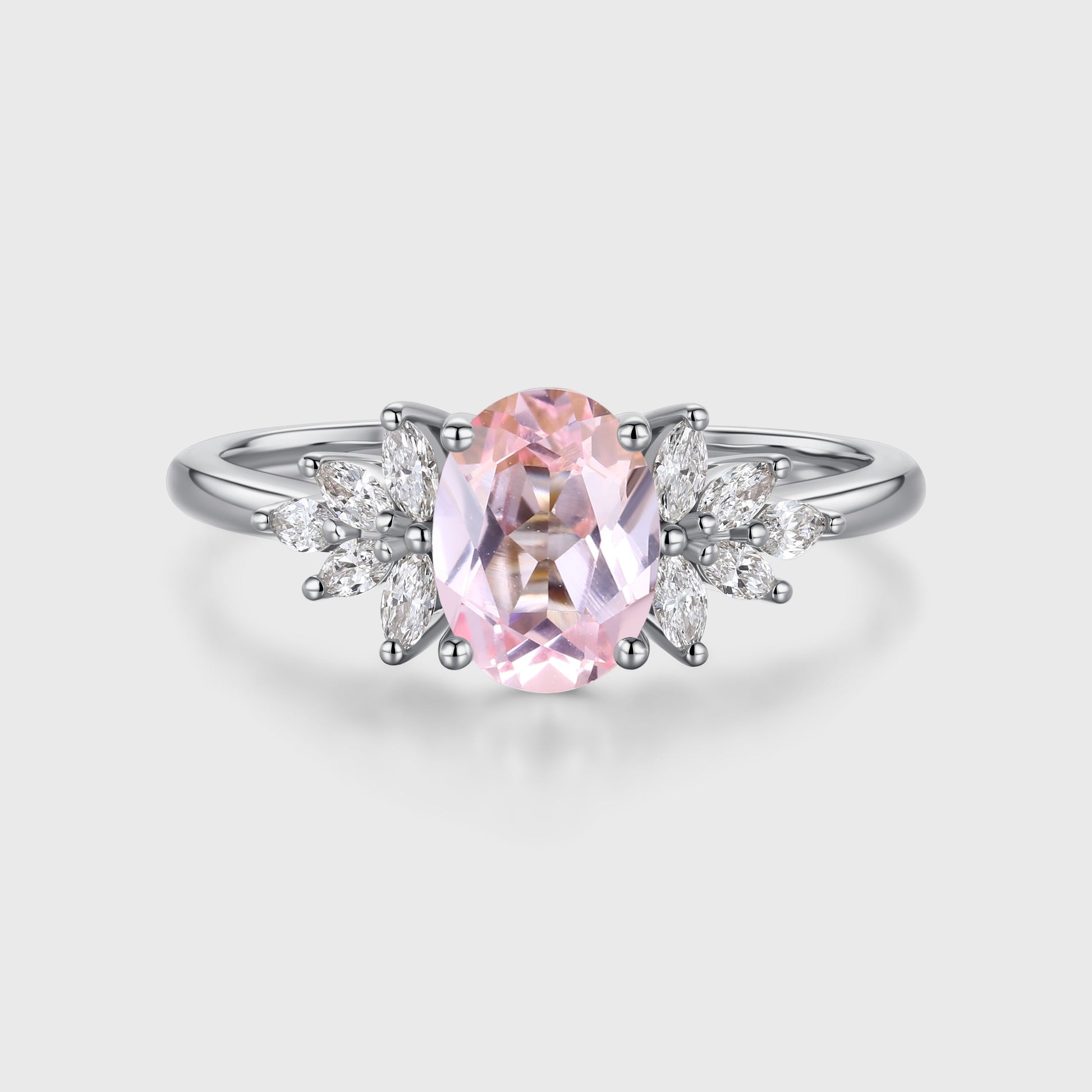 Oval Shaped Lab Grown Pink Sapphire Moissanite Cluster Engagement ring