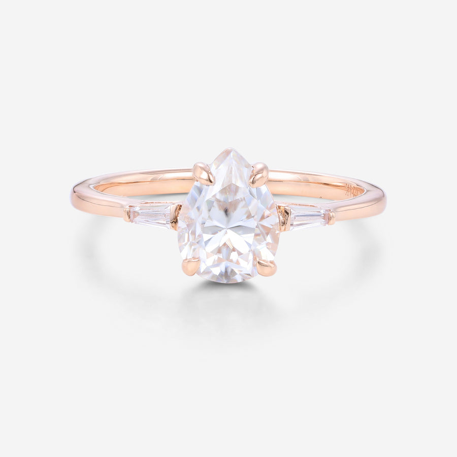 1.2Carat Pear Cut Moissanite | Baguette Diamond Engagement ring