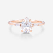 1.2Carat Pear Cut Moissanite | Baguette Diamond Engagement ring