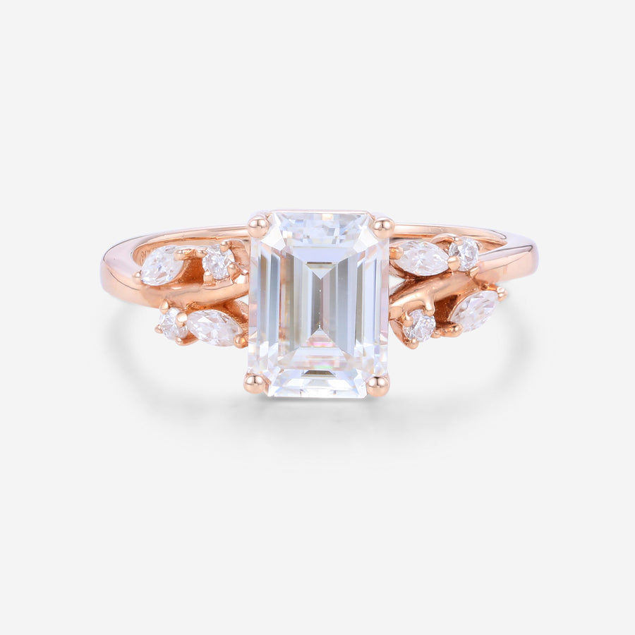 1.7Carat Emerald cut Moissanite Engagement ring Bridal Set