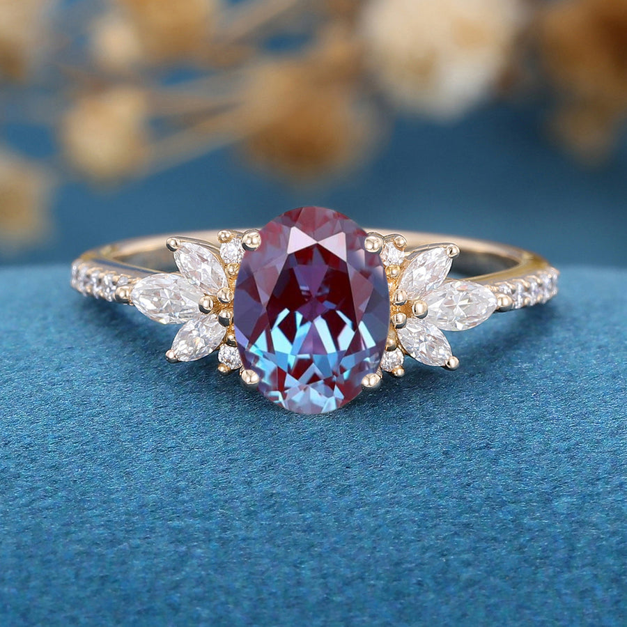 1.5Carat Oval cut Alexandrite | Diamond Engagement ring