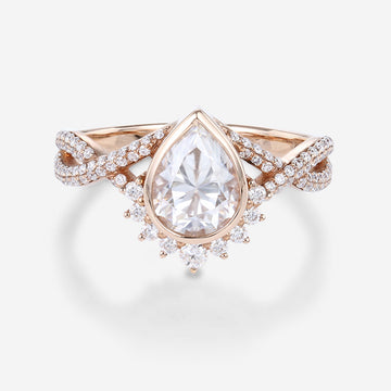 Bezel setting Pear cut Moissanite Gold Engagement Ring